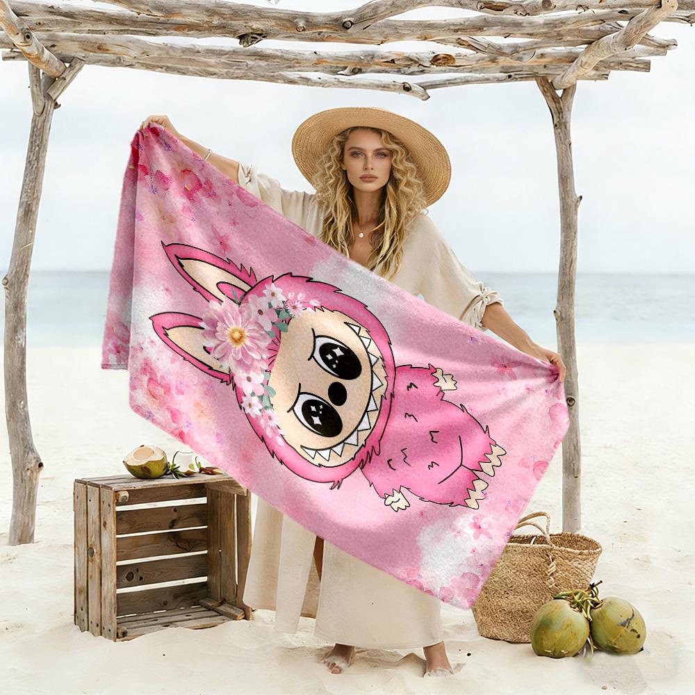Labubu Beach Towel Quick-Dry Soft Microfiber Comfortable Lightweight Suitable for Swimming, Gym, Camping, Yoga Vacation
