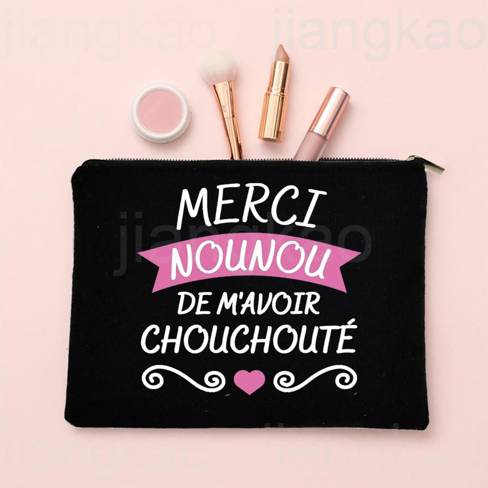 I Love My Nanny French Print Makeup Bag Travel Toiletries Organizer Pouch Women Cosmetic Case Zipper Bags Thanks Gift for Nounou