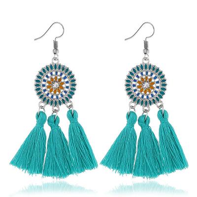 Female Retro Fan-shaped Tassel Earrings Sun Flower Shape Bohemian Style Earrings
