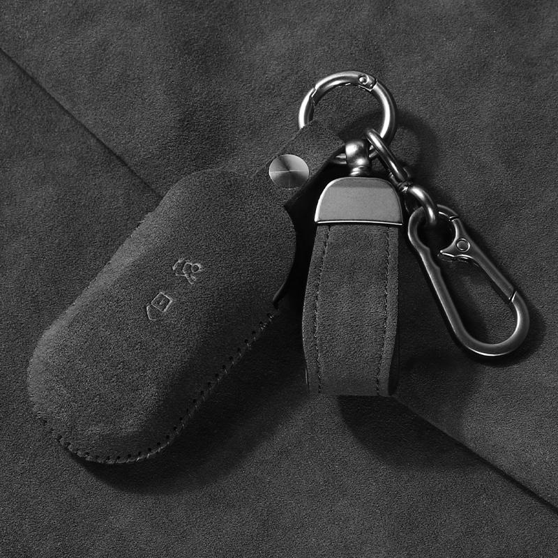 Suede Leather Car Key Case Cover for Mercedes-Benz C S GLC EQE EQS Class W223 X254 V297 V295 W206 S206 X206 key Fob Shell Case