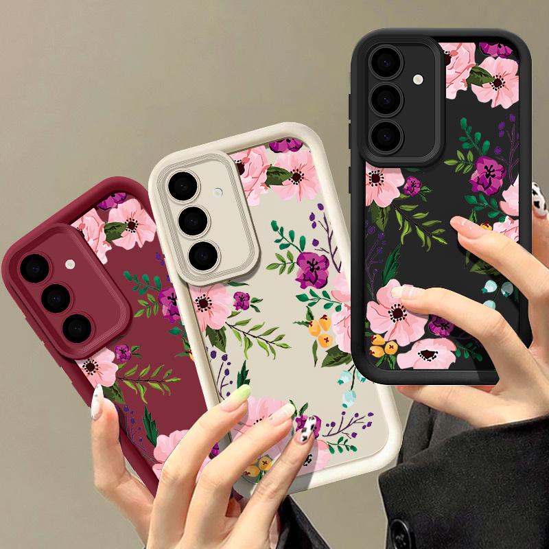 Floral Print TPU Shockproof Phone Case For Samsung S25 Ultra S24 FE S23 Plus A56 A36 A16 A15 A55 A06 Soft Silicone Lens Protection Matte Bumper Cover
