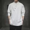 National Style Slanted Collar Hanfu Meditation Shirt: Men's Long-Sleeved Cotton Linen Tee In Chinese Design