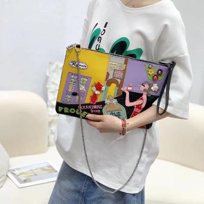 New Niche Design All Season Universal Clutch Bag Trend Color Splicing Embroidery Women's Shoulder Bags Personalized Envelope Chain Belt Lady Gripesack