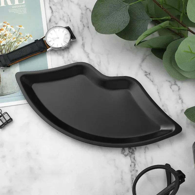Ins Style Stainless Steel Lip Shaped Jewelry Tray Home Cosmetics Metal Decoration Tray Female Jewelry Storage Tray Decorative