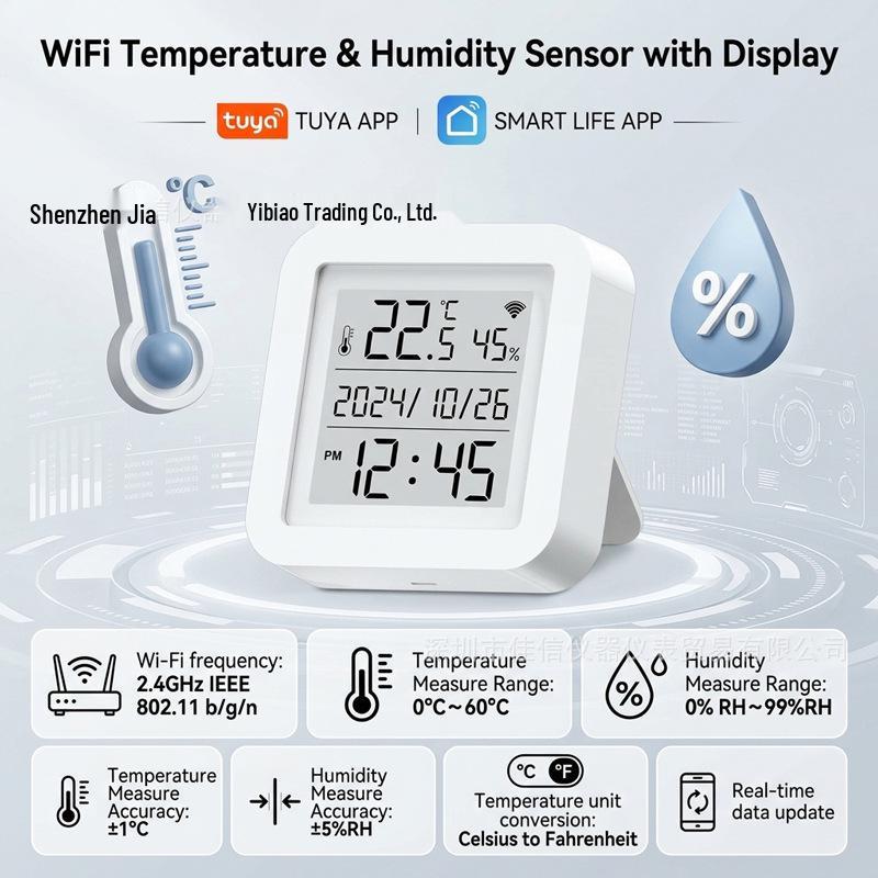 Tuya WiFi Indoor Temperature & Humidity Sensor with Remote Control and Probe