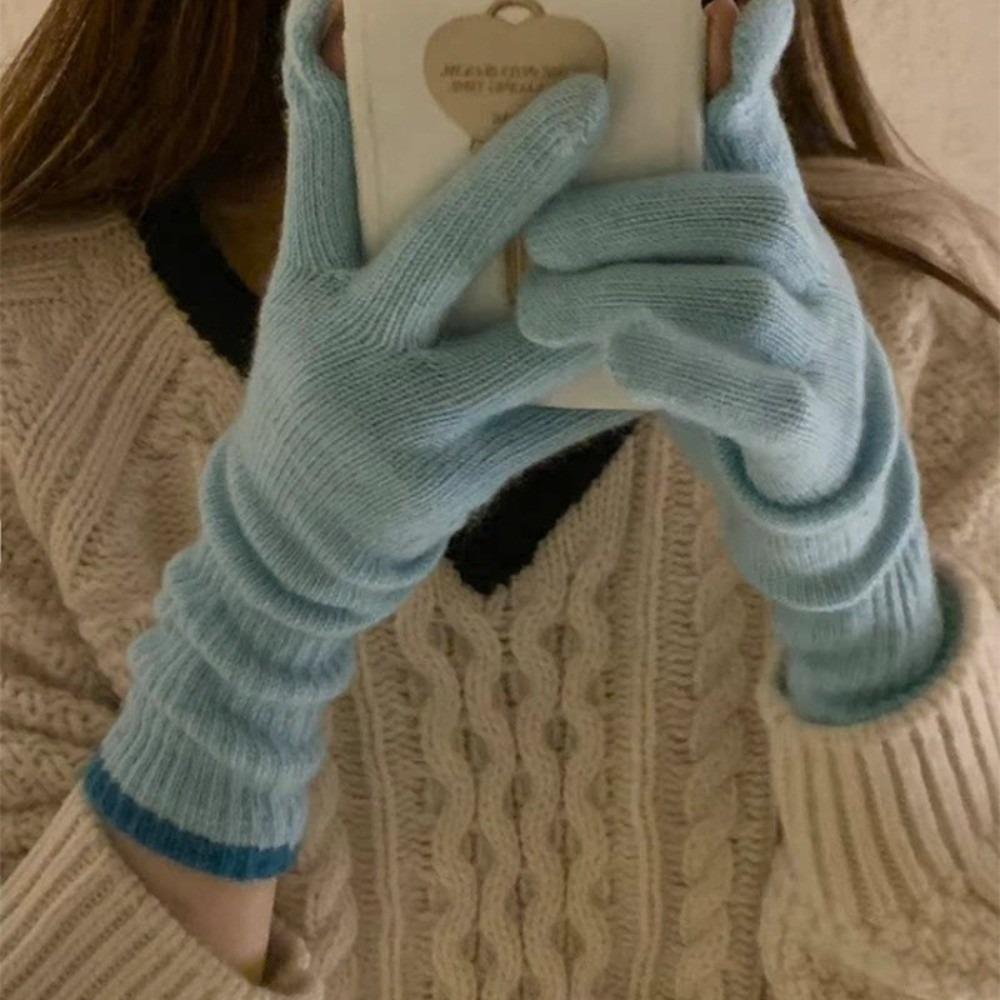 Stretch Yarn Knit Gloves Finger Opening Design Thermal Gloves Full Finger Gloves Winter Season