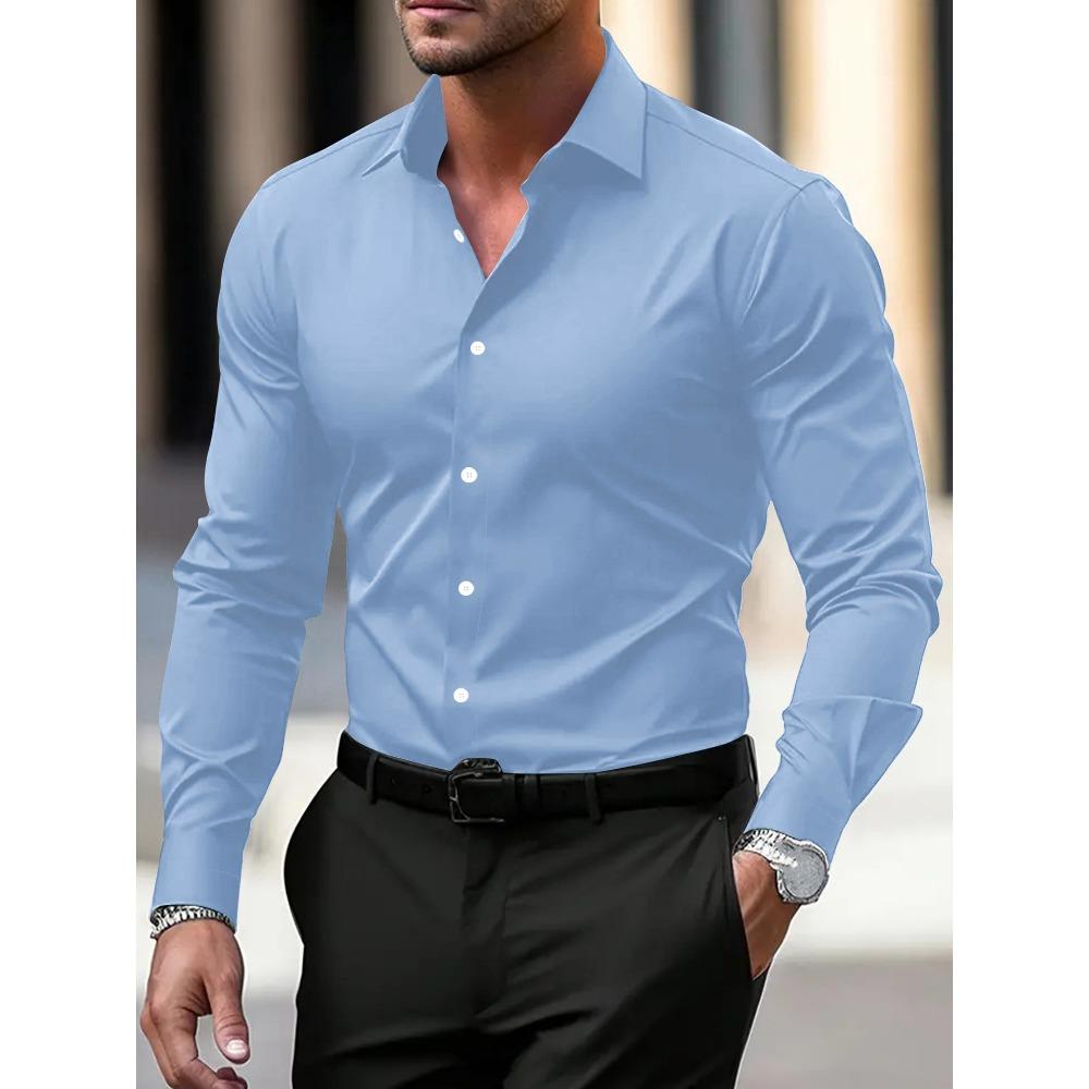 Lente Herfst Nieuwe Casual Heren Lange Mouw Zakelijke Overhemden Los Effen Kleur Modieus Comfortabel Veelzijdig Slim Fit Professionele Overhemden