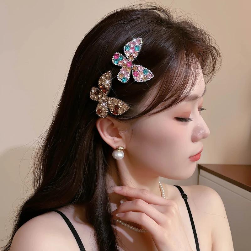 2025 Fashion Rhinestone Hair Clips Korean Shiny Butterfly Hairclips Women Snap Hairpin Hairgrip New Item Headwear Accessories