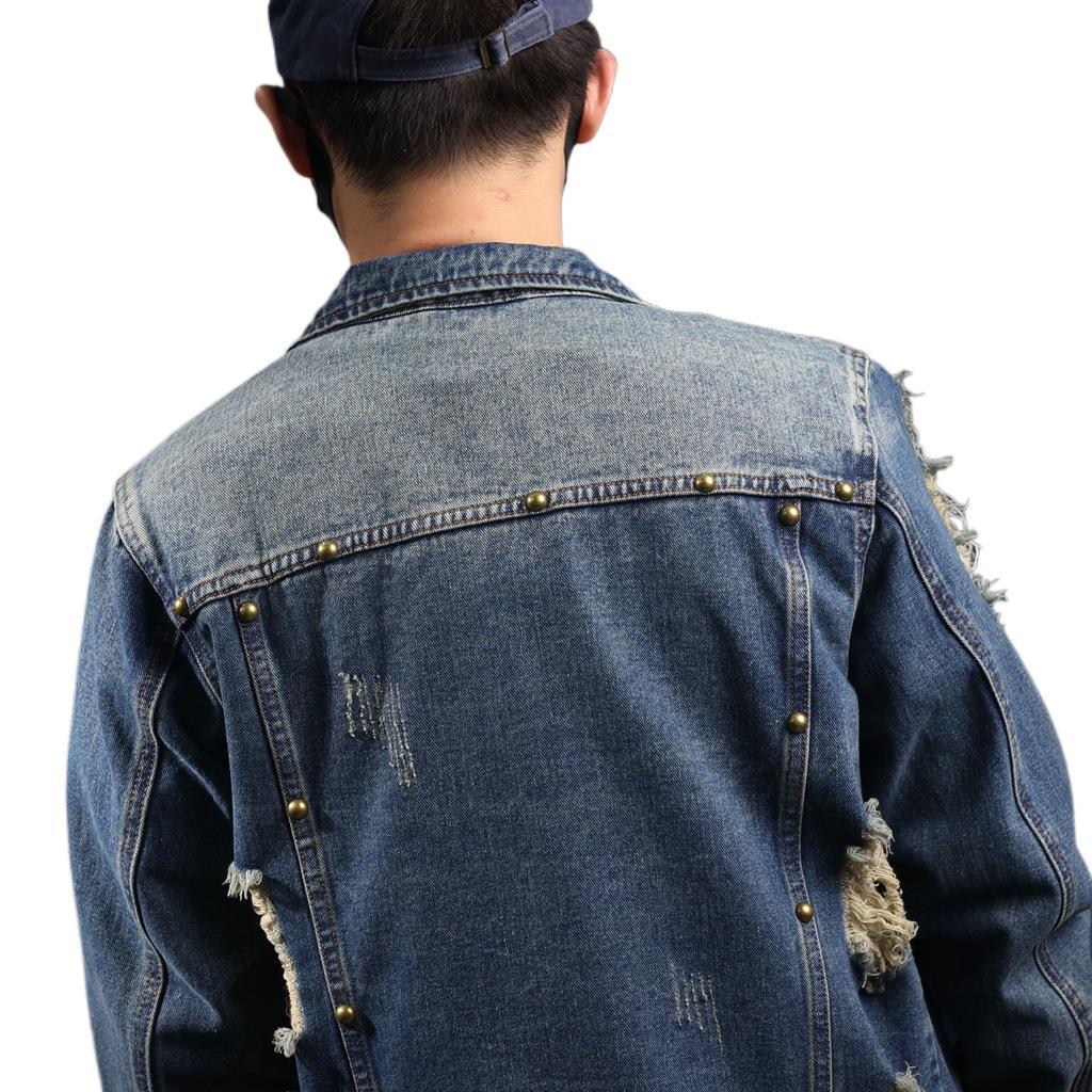 Xintang Ripped Distressed Men's Denim Jacket - Loose Long Sleeve Streetwear Outerwear for Spring