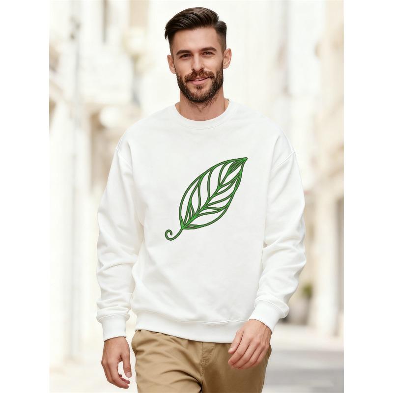 Men'S Casual Crew Neck Sweatshirt with Simple Line Leaf Pattern | Loose Fit, Slight Stretch Fabric, Perfect for Men