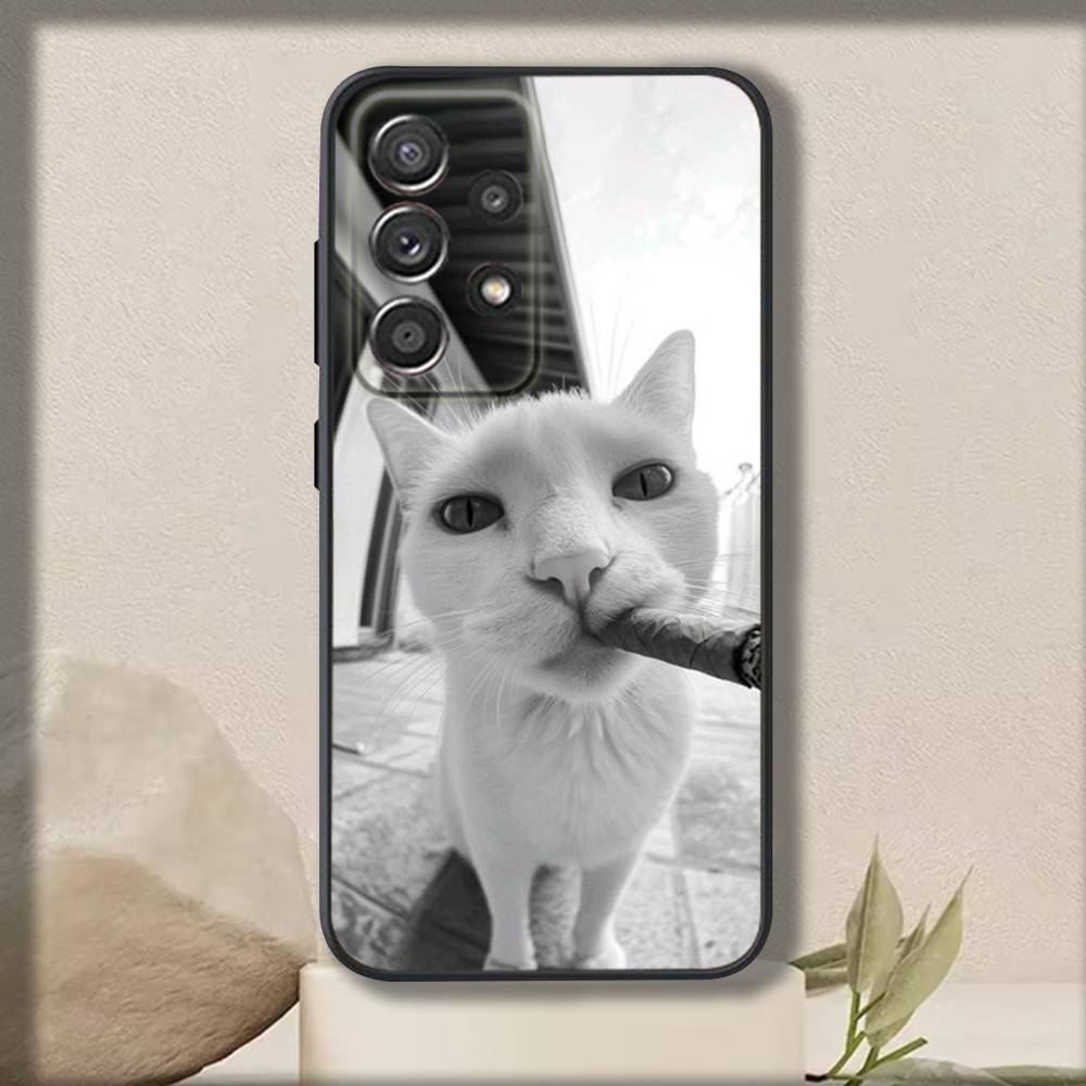 Cute Cat Meme Phone Case For Samsung S 25,24,23,22,30,21,10,9,Ultra,Plus,Lite,FE,4,5 G Soft Black Case