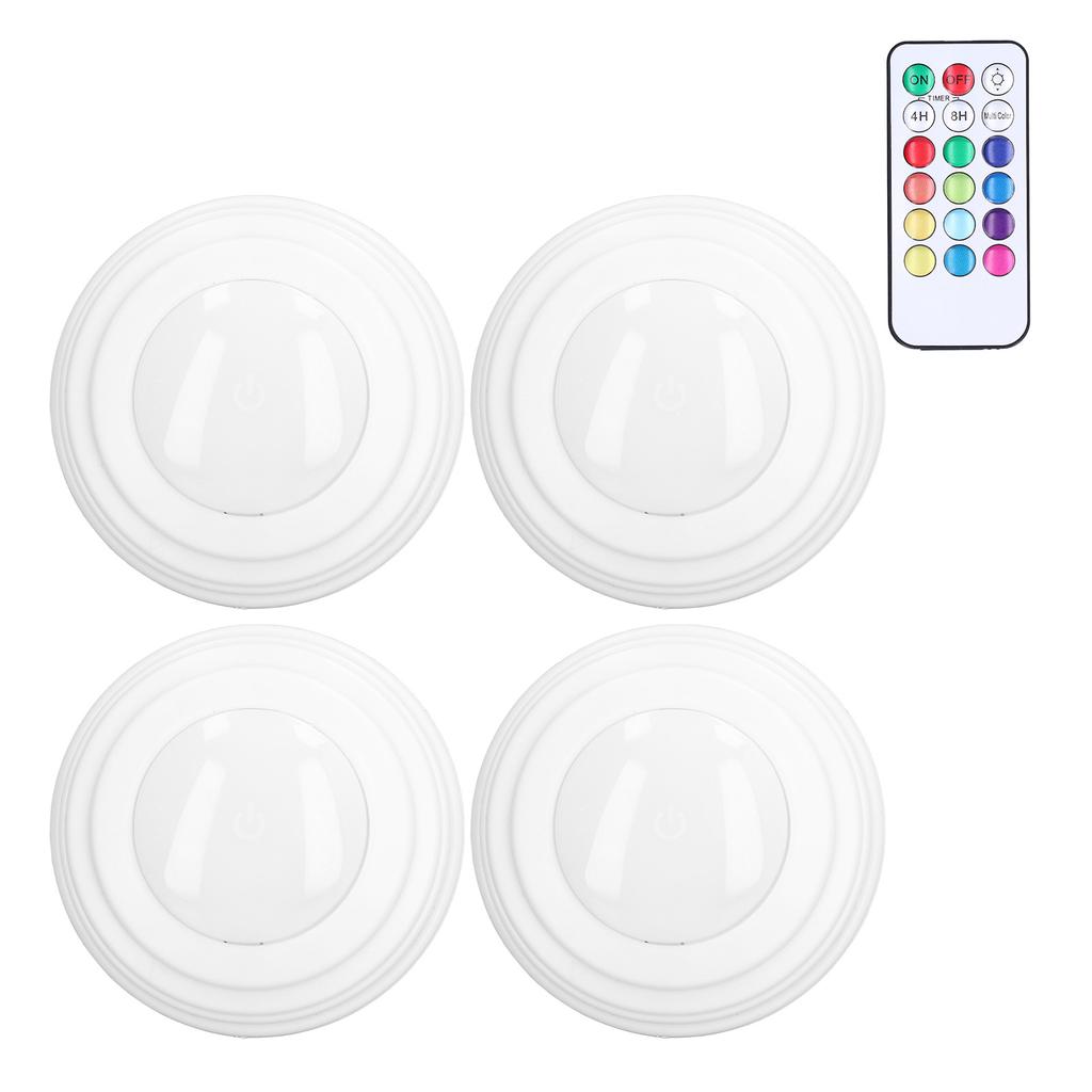 4 Stück LED Puck Licht RGBW 13 Farben Modi Fernbedienung Stanzfreie Installation Energiesparend