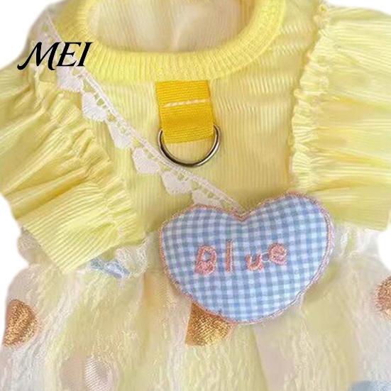 Polka Dot Pet Skirt Ruffled Dress, Puppy Dress with Plaid Heart, Cute Dog Charming Outfit Princess D Ring, Breathable Summer for Small Dogs Cats