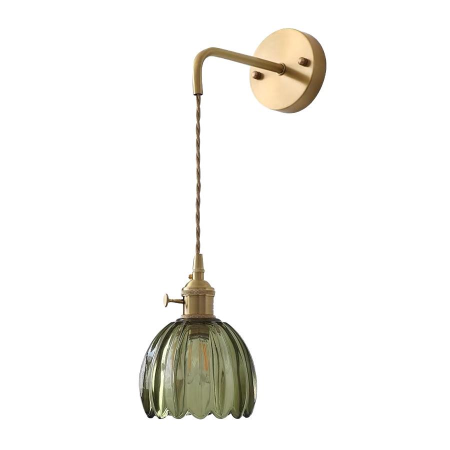 Retro Japanese Copper Amber Glass Wall Lamp - Modern for Bedroom or Entryway.