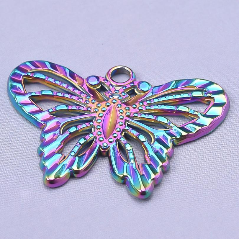 Fashion Rainbow Color Stainless Steel Butterfly Charms For Jewelry Making Supplies Animal Pendant Charm Bee Wolf Insect Findings
