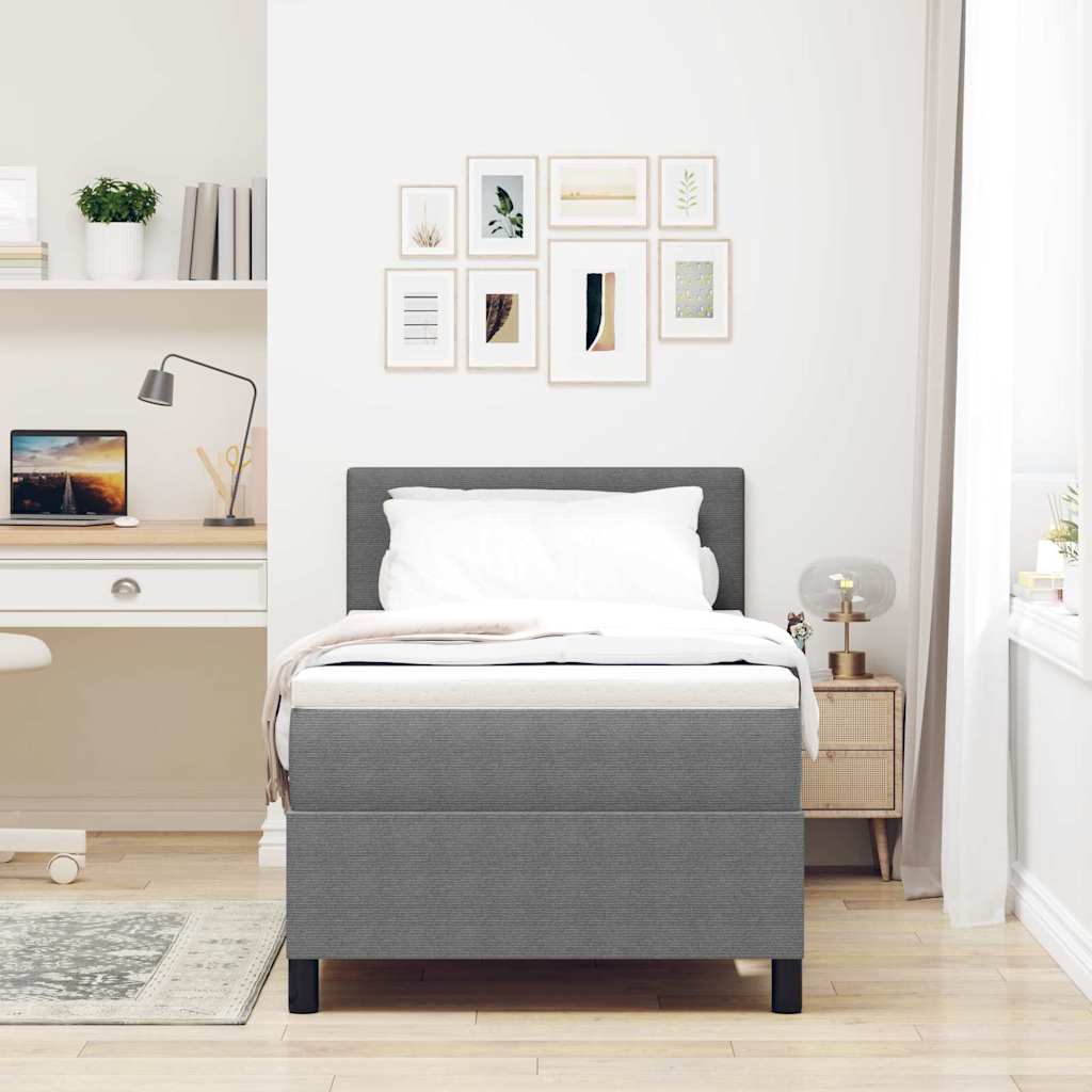 LED Box Spring Bed in Light Grey and White 80 x 200 cm Cord Fabric
