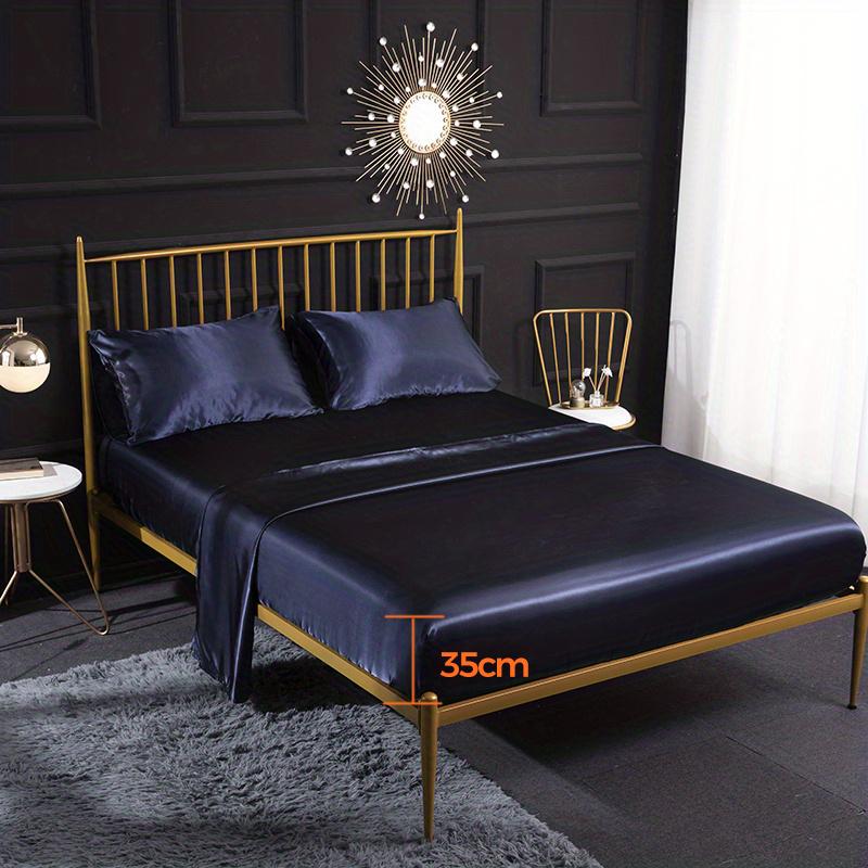 Luxury Satin Bed Sheets Set King Queen Size Fitted Sheet with Pillowcases Single Double Home Solid Color Faux Silk Bedding Set