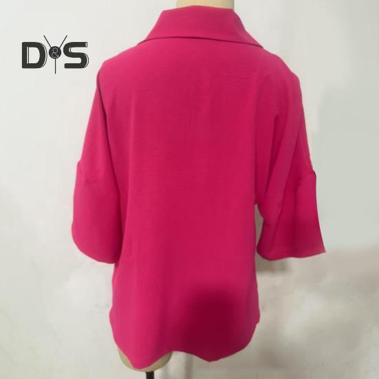 Dámská košile volného střihu s klopou, poloviční rukáv, jednobarevná, pulovr, topy v retro stylu, ležérní topy pro každodenní nošení