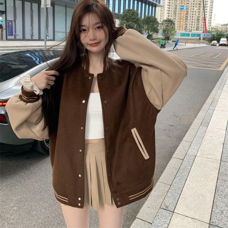 Veste de baseball pour femme, plumée et épaissie