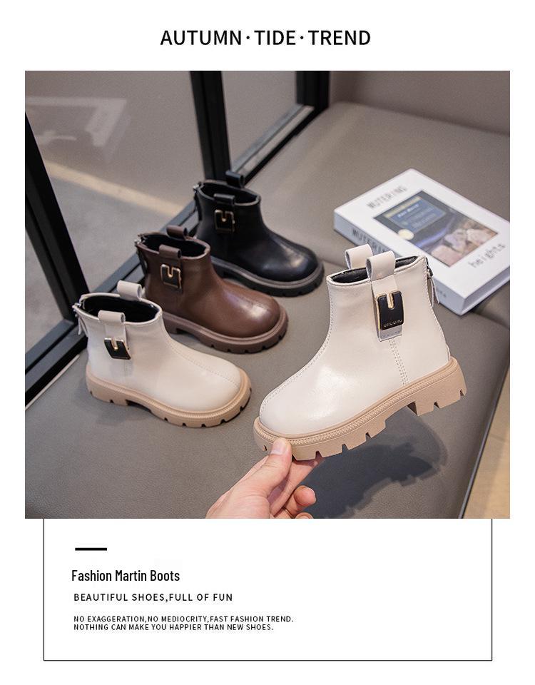 Kinder Herbst/Winter 2025 Schwarze Leder-Knöchelstiefel - Jungen & Mädchen Britischer Stil