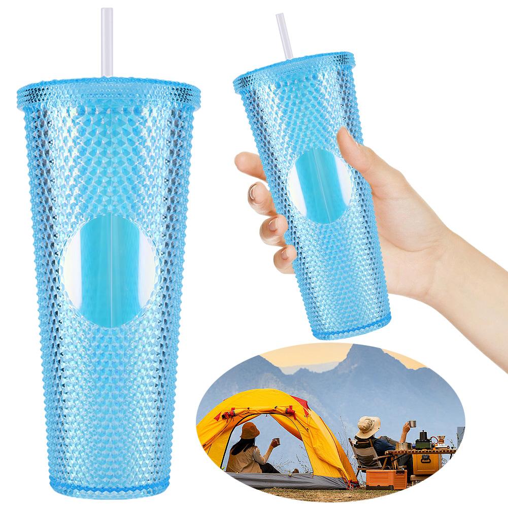710ml Polymer Straw Cup Rhinestone Rivet Cup Double-Walled Water Tumbler Large Capacity Travel Mug Designed For Home and Outside High Quality