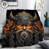 1pc Viking Warrior Throw Blanket - Dark To Orange-Ombre Flannel - Ultra-Soft All-Season Couch, Bed, Travel, Camping - Norse Deco