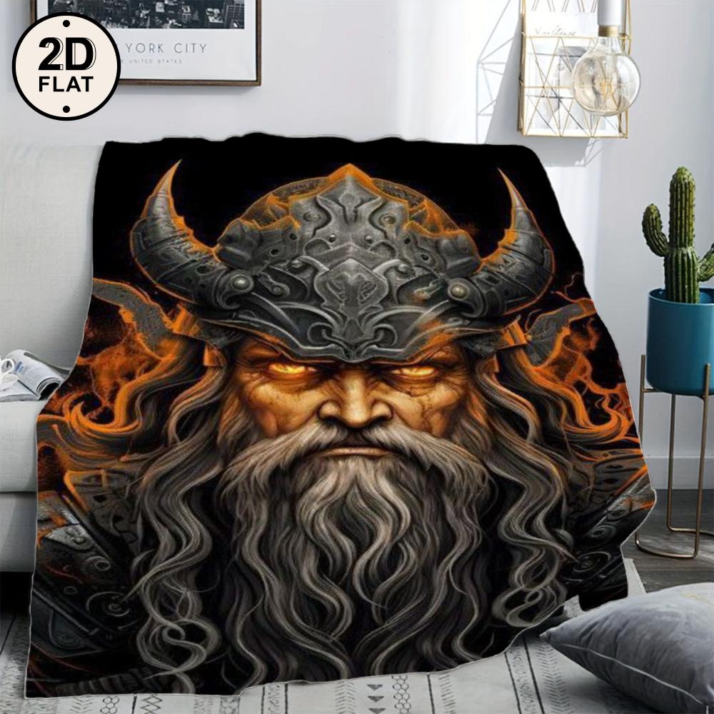 1pc Viking Warrior Throw Blanket - Dark To Orange-Ombre Flannel - Ultra-Soft All-Season Couch, Bed, Travel, Camping - Norse Deco