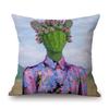 Summer Cactus Head Portrait Oil Painting Surrealistic Decorative Art Cotton Linen Sofa Pillow Case Car Seat Cushion Cover