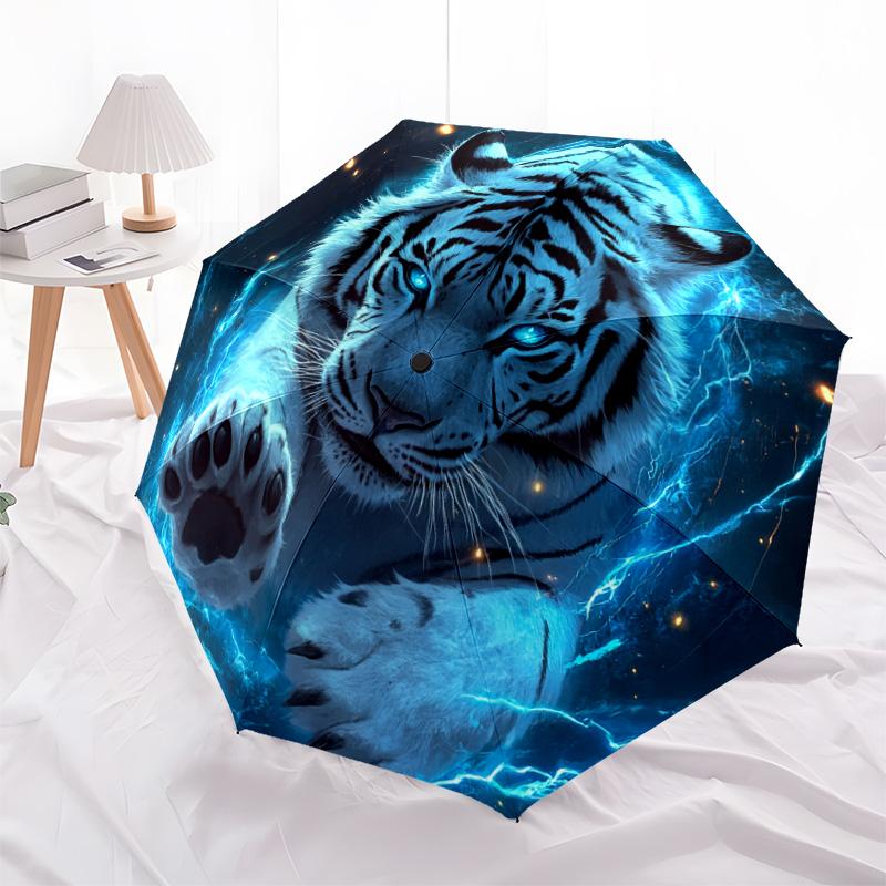 1 PC Automatic Folding Umbrella - Electric Tiger Pattern, Portable & Foldable Design with 8 Ribs, Christmas Birthday Gifts