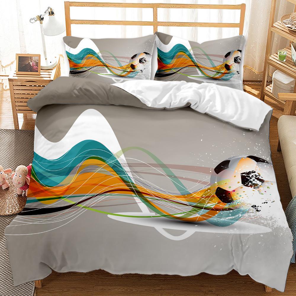 Soccer Duvet Cover Set Cool Special Effects Background for Player Kids Teen Boy Polyester Bedding Set King Size with Pillowcase