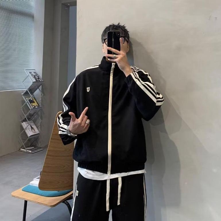 Completo Due Pezzi Casual Uomo Autunno/Inverno Stile Coreano con Collo Alto e Vestibilità Larga per Studente Sportivo 2024