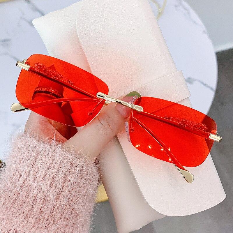 Vintage Square Sunglasses New Small Women Rimless Sun Glasses Shades Luxury Brand Metal Sunglass UV400 Eyewear