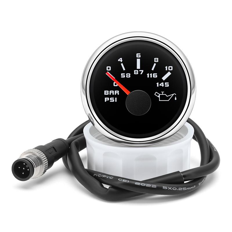 ZMFJH NMEA2000 52MM Oil Pressure Gauge M12 Plug 0-10Bar,0-145PSI Oil Press Meter PORT STBD Red LED for Marine Boat Yacht Vessel