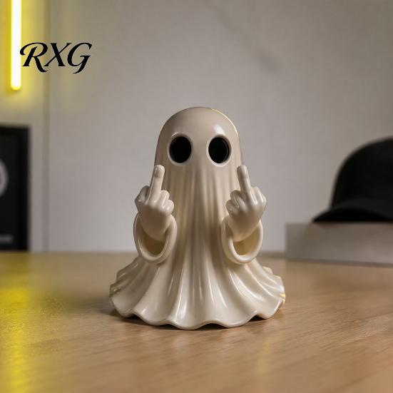 Unique Halloween Decorations Ghost Figurine, Funny Spooky Middle Finger Statue, Table Decorations, Cartoon Modern Decor Cute Resin Holiday Desktop