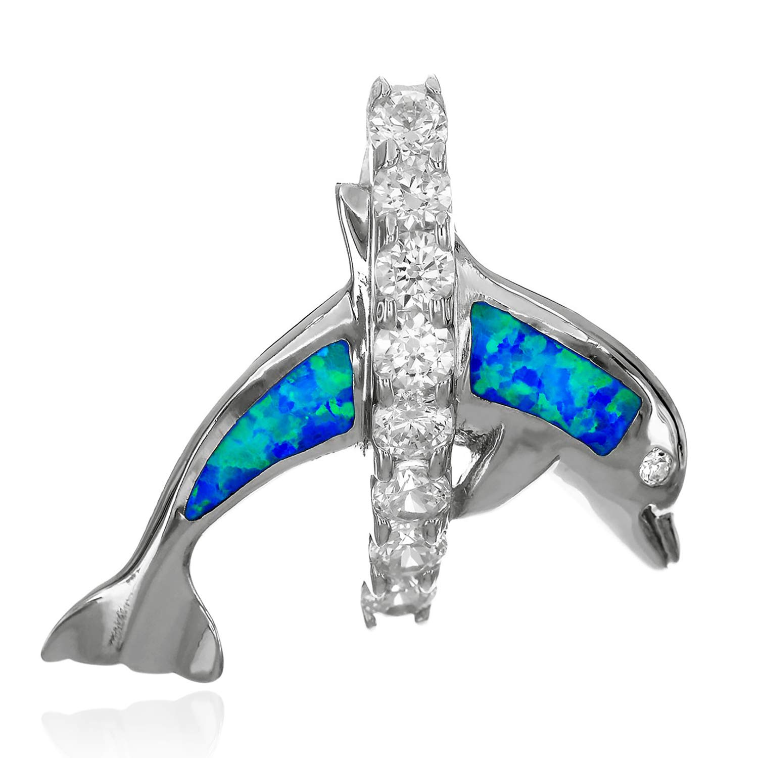 [Leilani] Гавайские украшения Синий опал Дельфин Серебряный кулон-ожерелье, Стерлинговое серебро 925 (Цепь не включена)