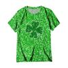 Women's  Casual Short Sleeve Shirts Fashion St Patrick's Print Tunic Tops With Pockets
