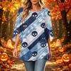 Women's Halloween Print Casual Top, Round Neck, Three-Quarter Sleeve, Loose Fit