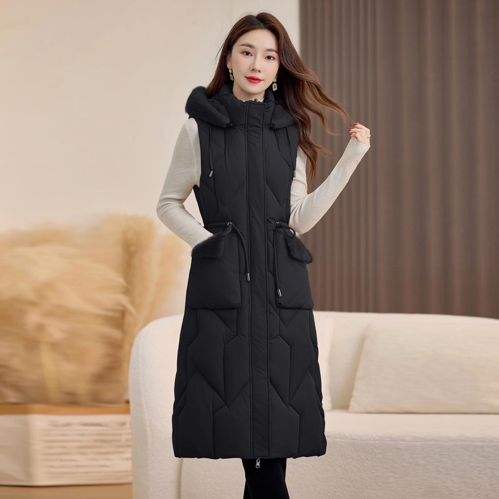 Winter new models wear thin down cotton vest on both sides women's medium and long cotton vest over the knee versatile outer wear cotton vest back