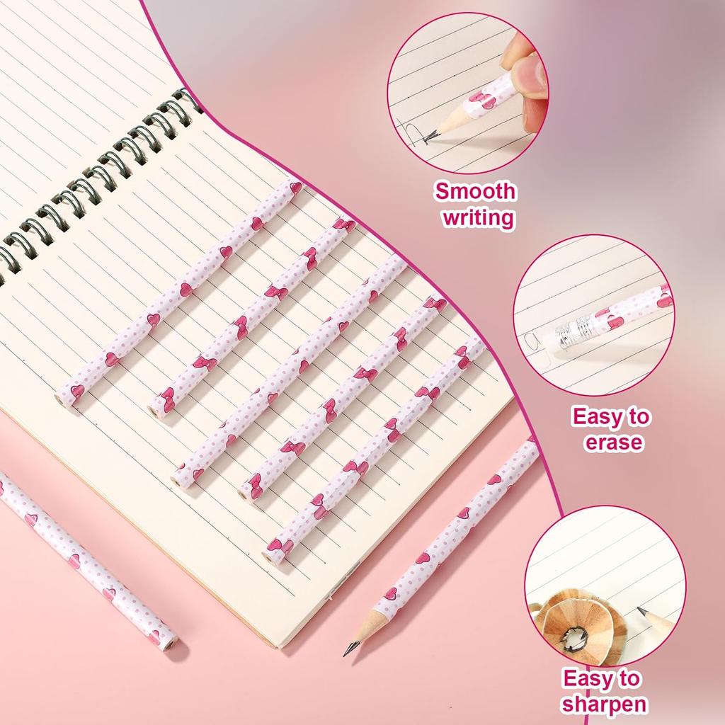 SAVITA 20pcs Pink Bow Themed Pencils with Eraser, Cute Wooden Pencils for Kids Girls Women Teacher Birthday Party Favors School Classroom Stationery