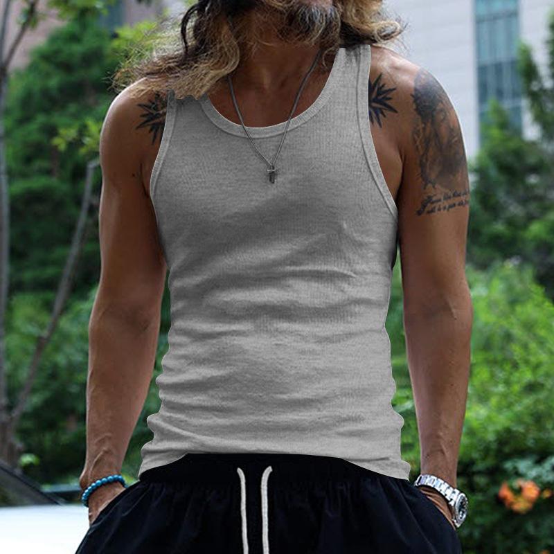 

Elastic Exercise Fitness Vest for Men Summer Round Neck Plus Size Leisure Muscle Training Breathable Men XXXL світло-сірий колір