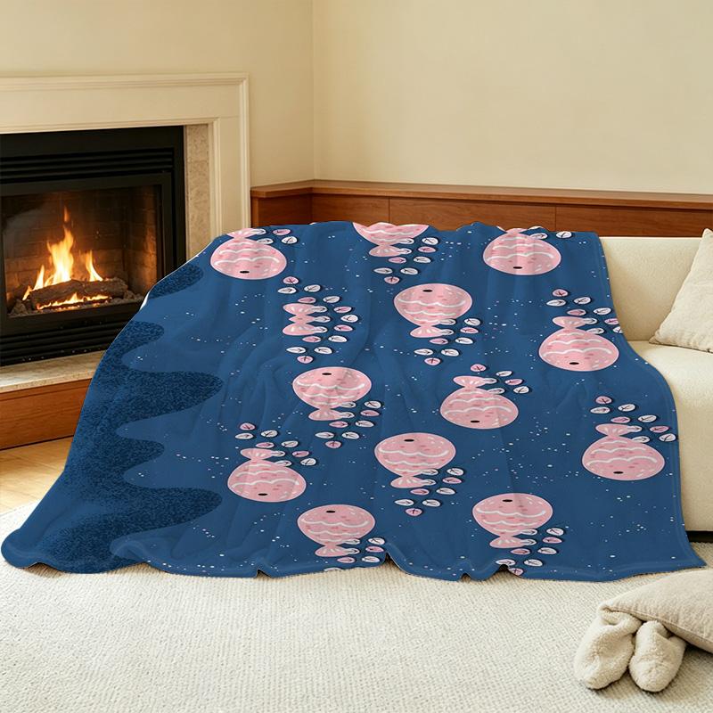 Cartoon Fish Flannel Blanket: Warm, Lightweight & Skin-Friendly Soft Throw for Home, Couch Naps, Window Seat, Perfect for Christmas & Halloween