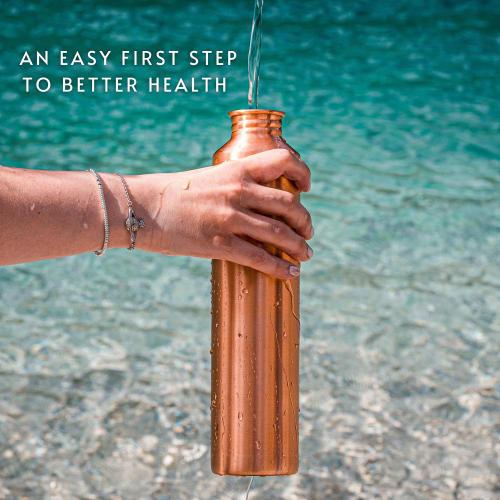 Kosdeg Copper Water Bottle - 34 Oz Vintage Modern Design - Drink from an Ayurvedic Pure Copper Vessel - Drink More Water, Reduce Sugar Intake, and Enj