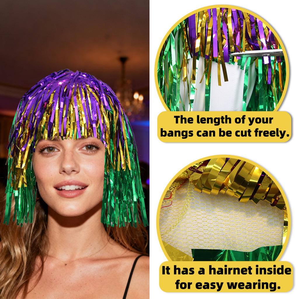 1Pc Colorful Tinsel Wig for Women – Glittery Party Hair for Cosplay, Carnival & Photo Booth Events