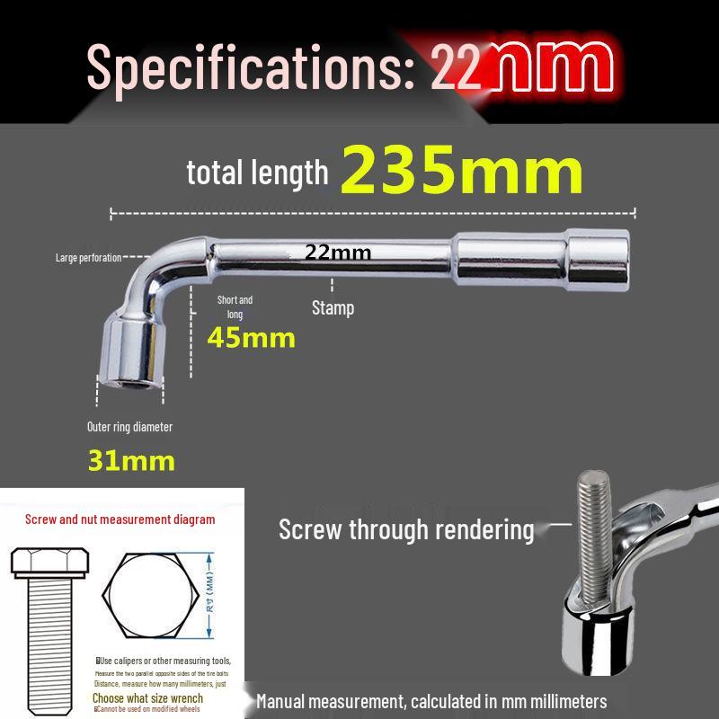 L-Shaped Through-Hole Socket Wrench, 6-22mm Hex with Hook & Elbow Design.
