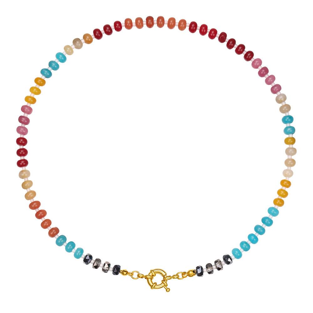 Dopamine Inspired Colorful Stone Beaded Necklace With Durable Stainless Steel Chain Style1