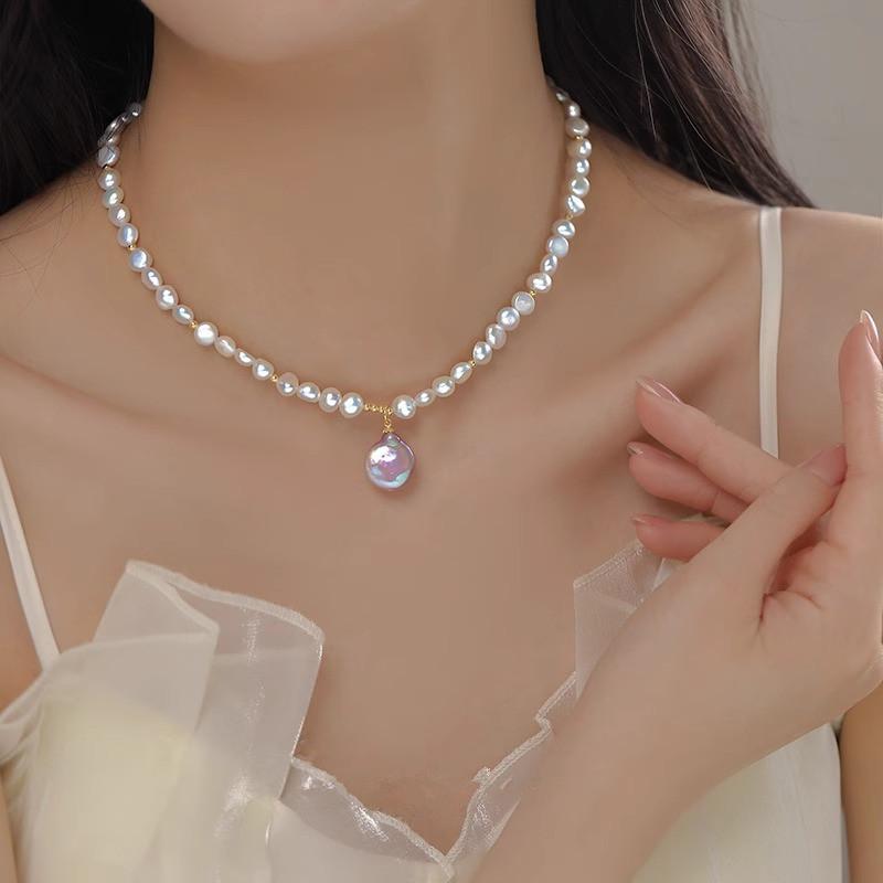 Collana Pendente da Donna in Oro 14K Placcato con Perla d'Acqua Dolce Naturale Barocca - Regali per la Festa della Mamma