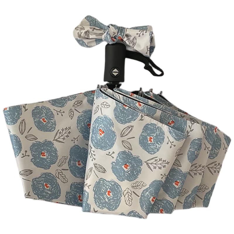 AIOSC Gentle Pastoral Blue Flower Five-Fold Sun Rain Umbrella