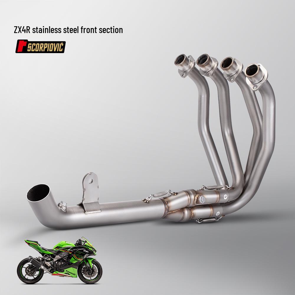 

ZX4R/ZX4RR Stainless Steel Full Exhaust System: Front, Middle, and Rear Sections - Non-Destructive, Direct Installation