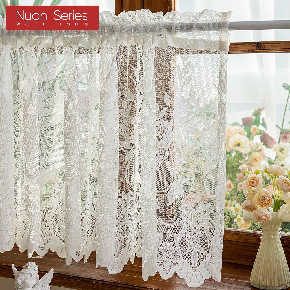 1 Stück Nuan Serie Französischer Retro Spitzen-Kurzvorhang, Rustikaler Stil, Leichter Voile-Vorhang für Wohnzimmer Küchenschrank Fenster Heimdekoration