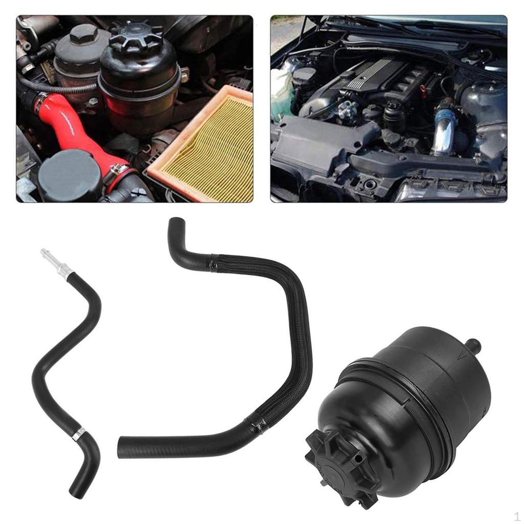 Power Steering Fluid Reservoir and Hose Line Set Durable 32411094306 Black Replaces for E38 E39